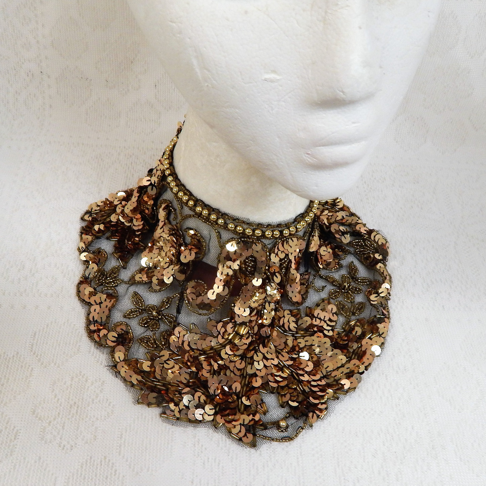 Collar Dress Embellishment Gold Sequins Blk Net